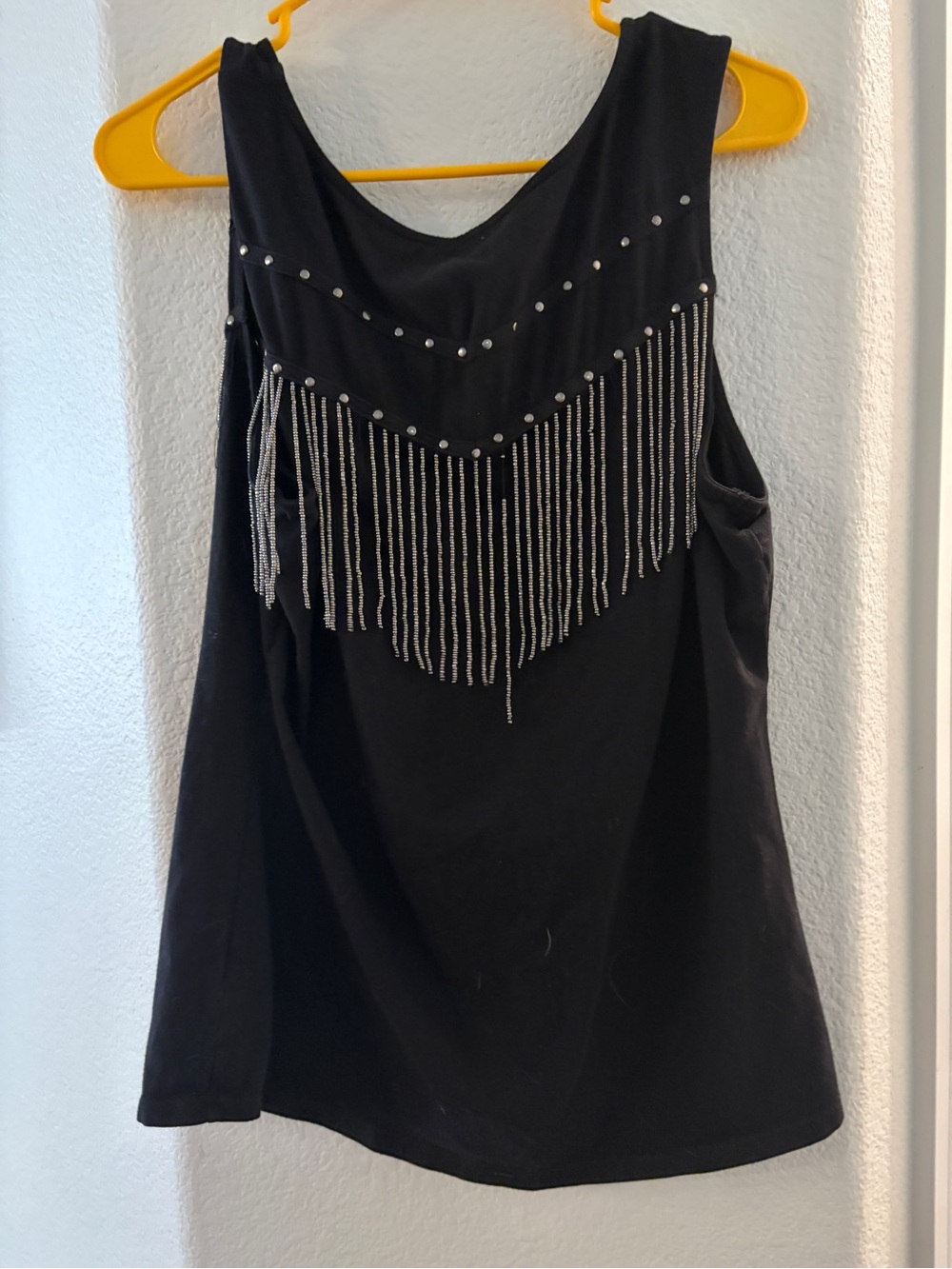 Idyllwind Black Sleeveless Tank with Silver Fringe